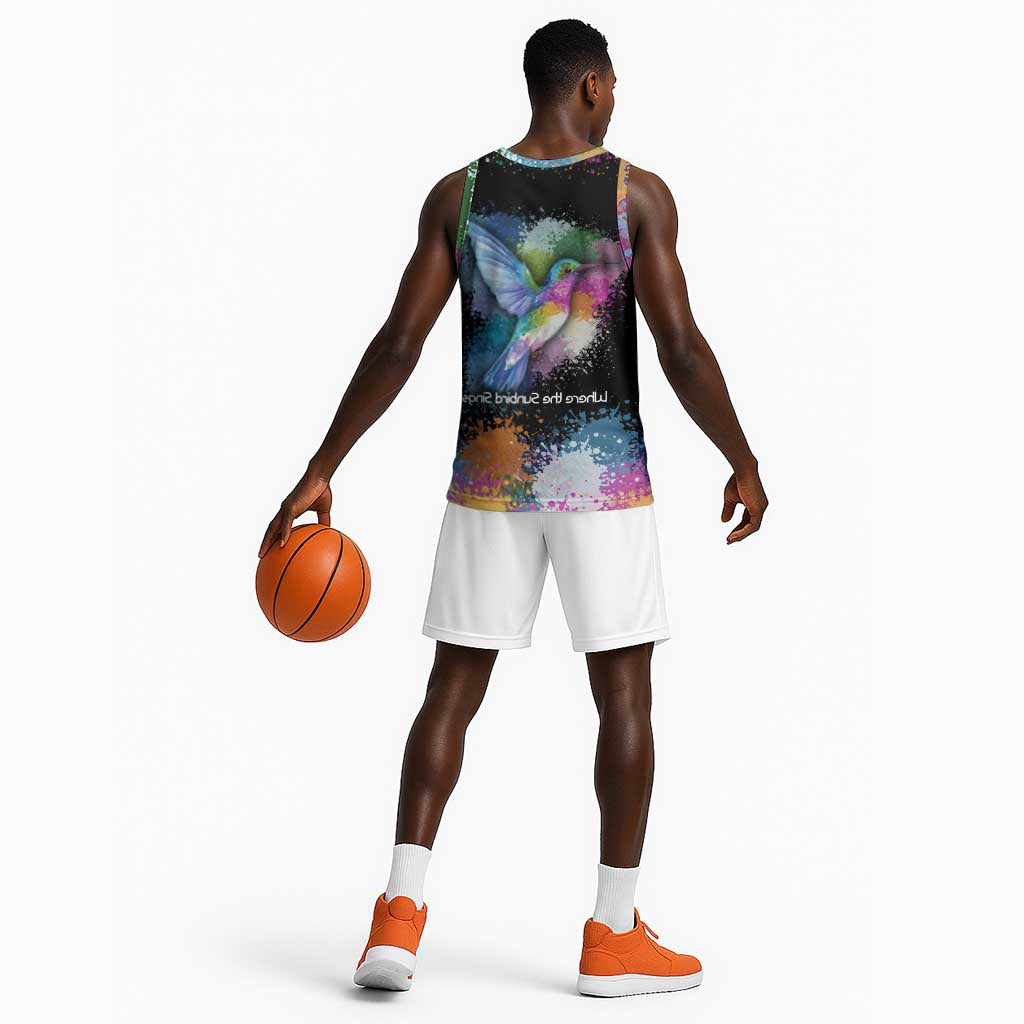 Where the Sunbird Sings Basketball Jersey Sao Tome and Principe Flag - Color Splash Art - African Pride