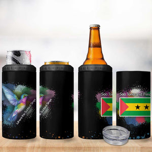 Where the Sunbird Sings 4 in 1 Can Cooler Tumbler Sao Tome and Principe Flag - Color Splash Art - African Pride