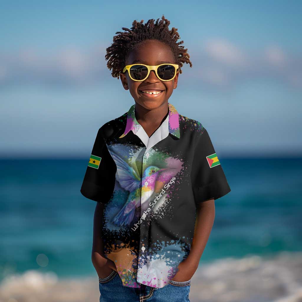 Where the Sunbird Sings Kid Hawaiian Shirt Sao Tome and Principe Flag - Color Splash Art - African Pride