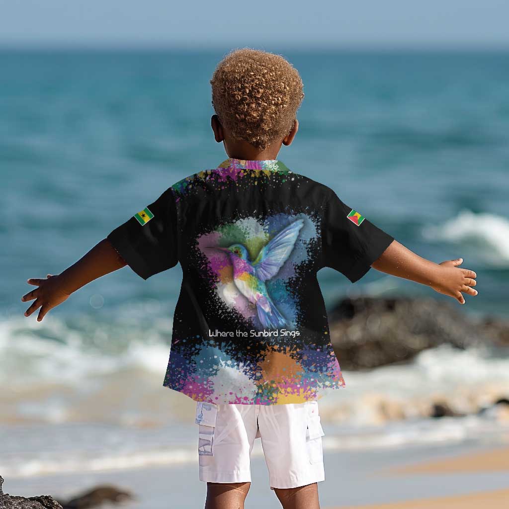 Where the Sunbird Sings Kid Hawaiian Shirt Sao Tome and Principe Flag - Color Splash Art - African Pride