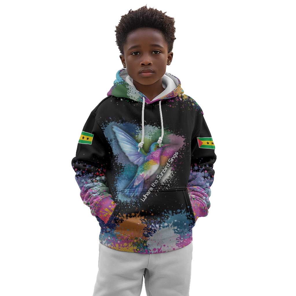Where the Sunbird Sings Kid Hoodie Sao Tome and Principe Flag - Color Splash Art - African Pride