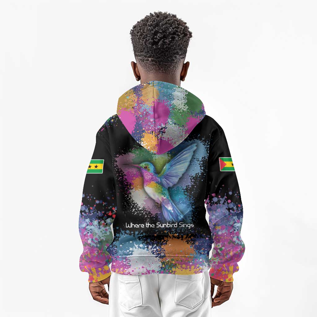 Where the Sunbird Sings Kid Hoodie Sao Tome and Principe Flag - Color Splash Art - African Pride