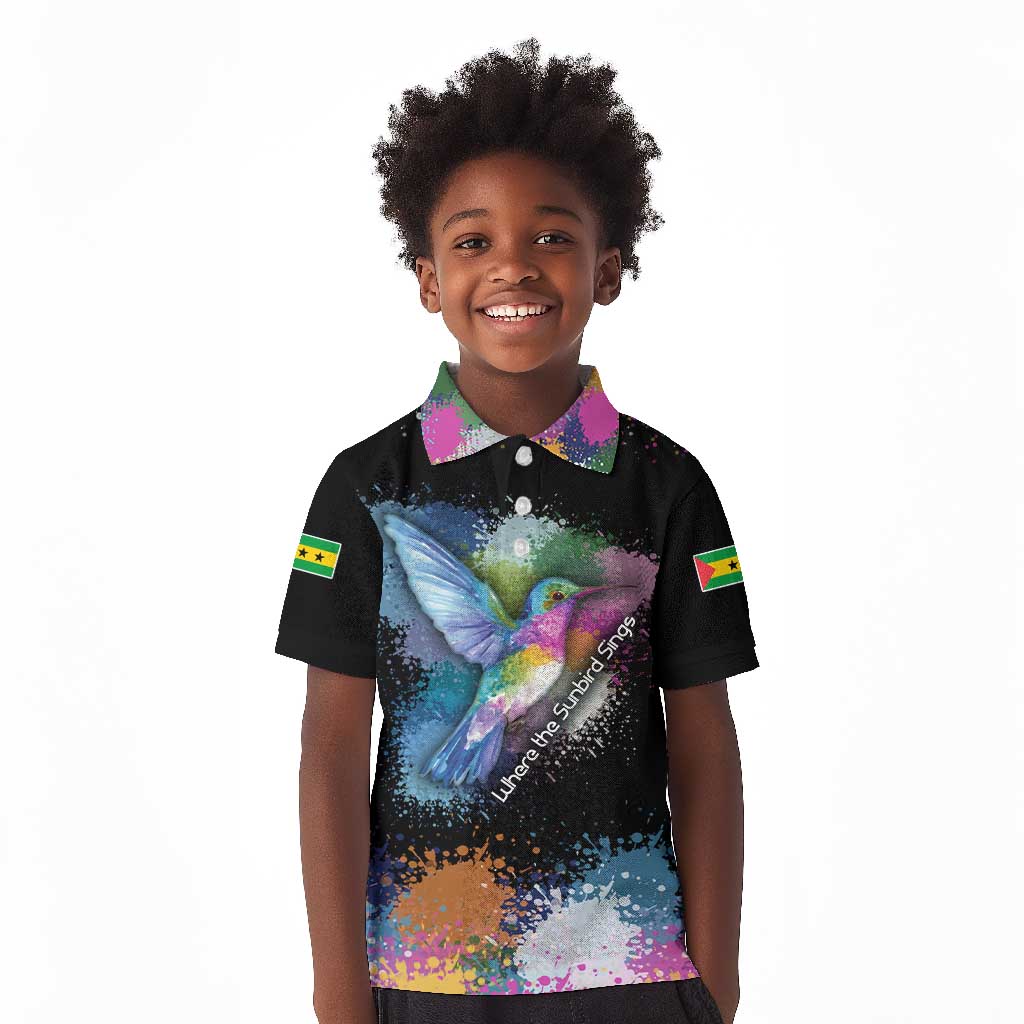 Where the Sunbird Sings Kid Polo Shirt Sao Tome and Principe Flag - Color Splash Art - African Pride