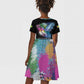 Where the Sunbird Sings Kid Short Sleeve Dress Sao Tome and Principe Flag - Color Splash Art - African Pride