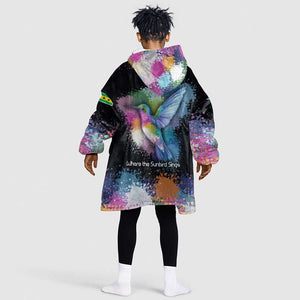 Where the Sunbird Sings Kid Wearable Blanket Hoodie Sao Tome and Principe Flag - Color Splash Art - African Pride