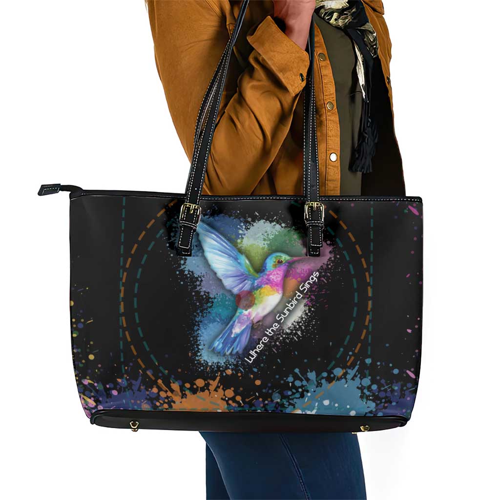 Where the Sunbird Sings Leather Tote Bag Sao Tome and Principe Flag - Color Splash Art - African Pride