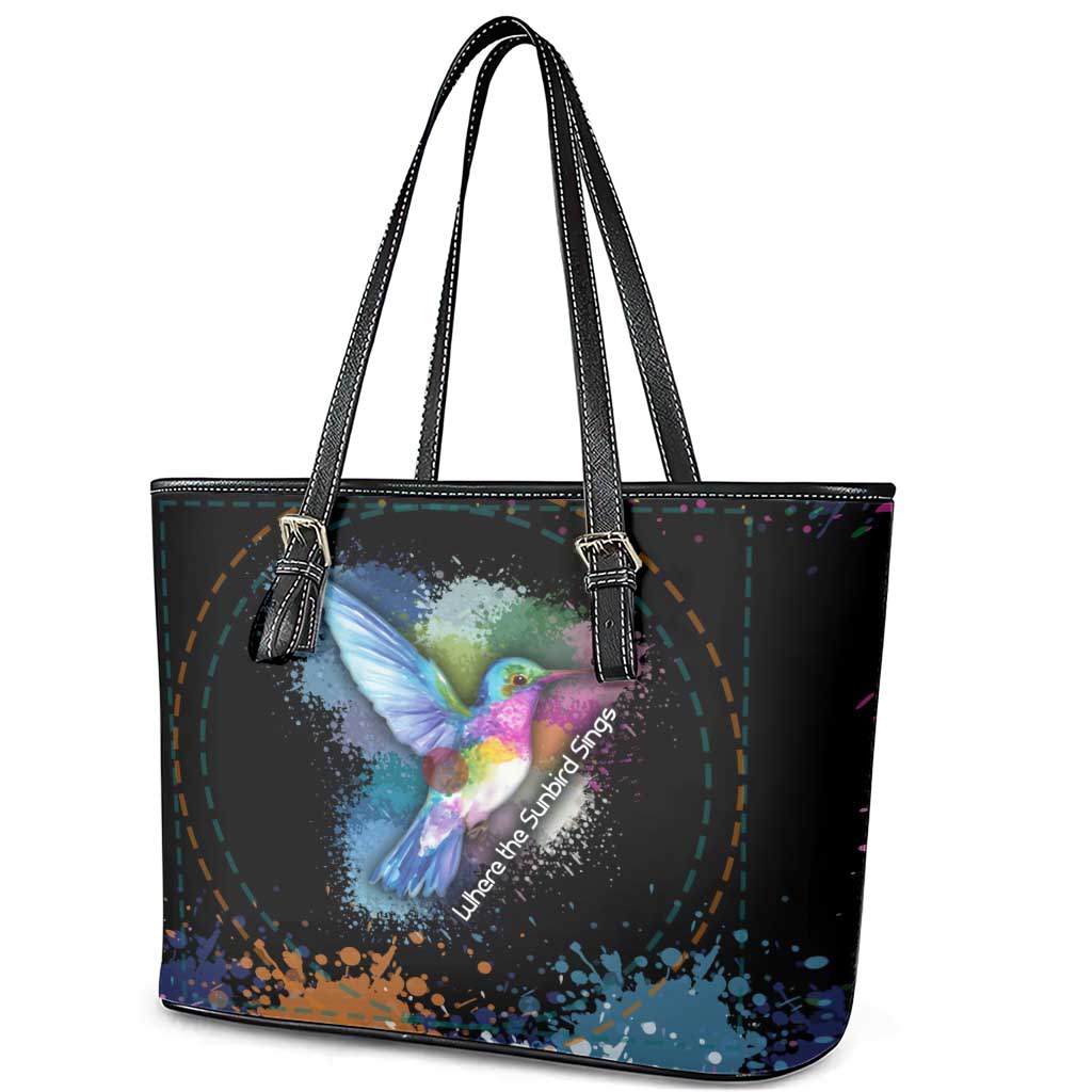 Where the Sunbird Sings Leather Tote Bag Sao Tome and Principe Flag - Color Splash Art - African Pride