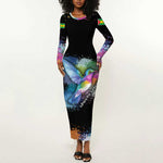 Where the Sunbird Sings Long Sleeve Bodycon Dress Sao Tome and Principe Flag - Color Splash Art - African Pride