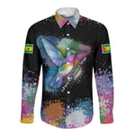 Where the Sunbird Sings Long Sleeve Button Shirt Sao Tome and Principe Flag - Color Splash Art - African Pride