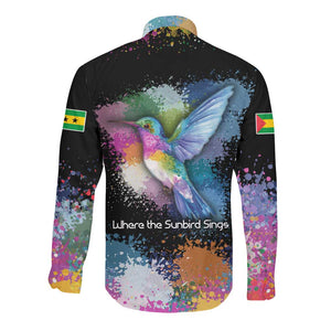 Where the Sunbird Sings Long Sleeve Button Shirt Sao Tome and Principe Flag - Color Splash Art - African Pride