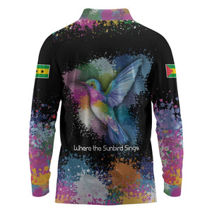 Where the Sunbird Sings Long Sleeve Polo Shirt Sao Tome and Principe Flag - Color Splash Art - African Pride