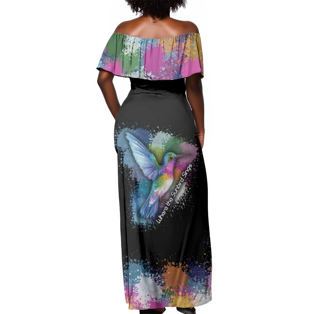 Where the Sunbird Sings Off Shoulder Maxi Dress Sao Tome and Principe Flag - Color Splash Art - African Pride