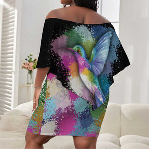 Where the Sunbird Sings Off Shoulder Short Dress Sao Tome and Principe Flag - Color Splash Art - African Pride