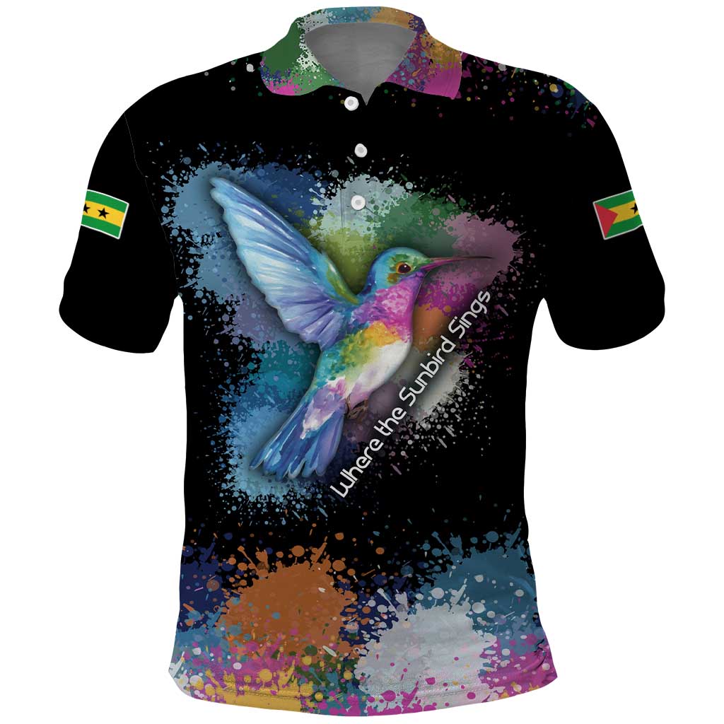 Where the Sunbird Sings Polo Shirt Sao Tome and Principe Flag - Color Splash Art - African Pride