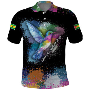 Where the Sunbird Sings Polo Shirt Sao Tome and Principe Flag - Color Splash Art - African Pride