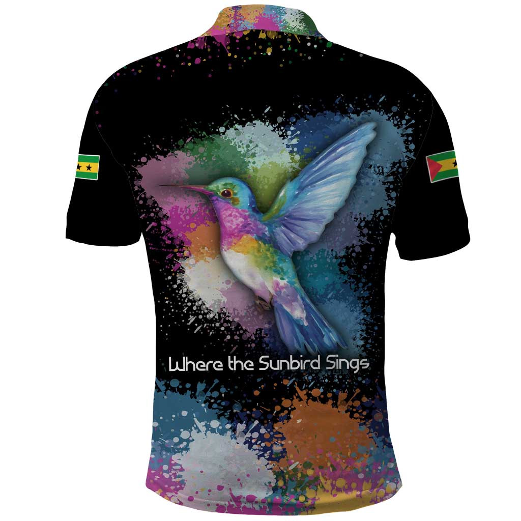 Where the Sunbird Sings Polo Shirt Sao Tome and Principe Flag - Color Splash Art - African Pride