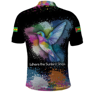 Where the Sunbird Sings Polo Shirt Sao Tome and Principe Flag - Color Splash Art - African Pride