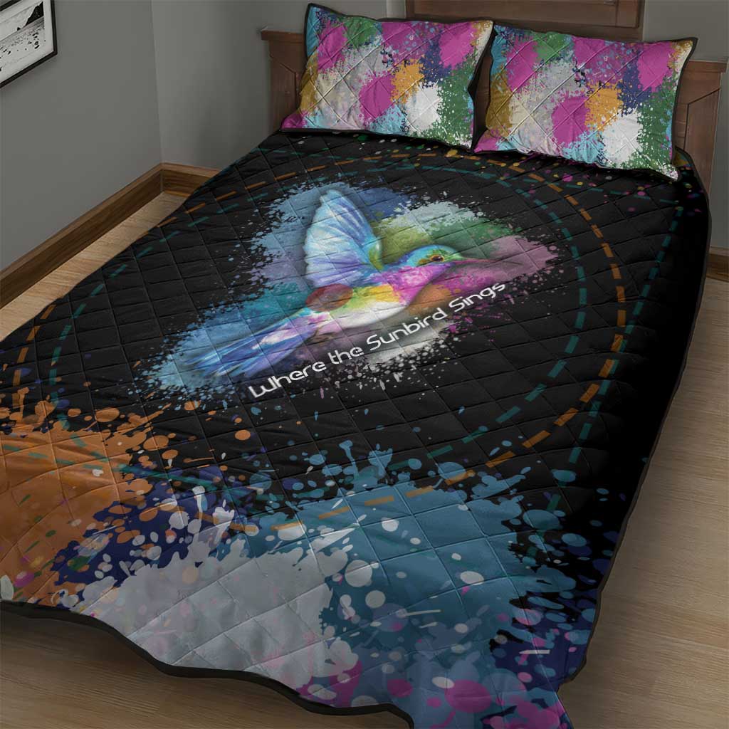 Where the Sunbird Sings Quilt Bed Set Sao Tome and Principe Flag - Color Splash Art - African Pride
