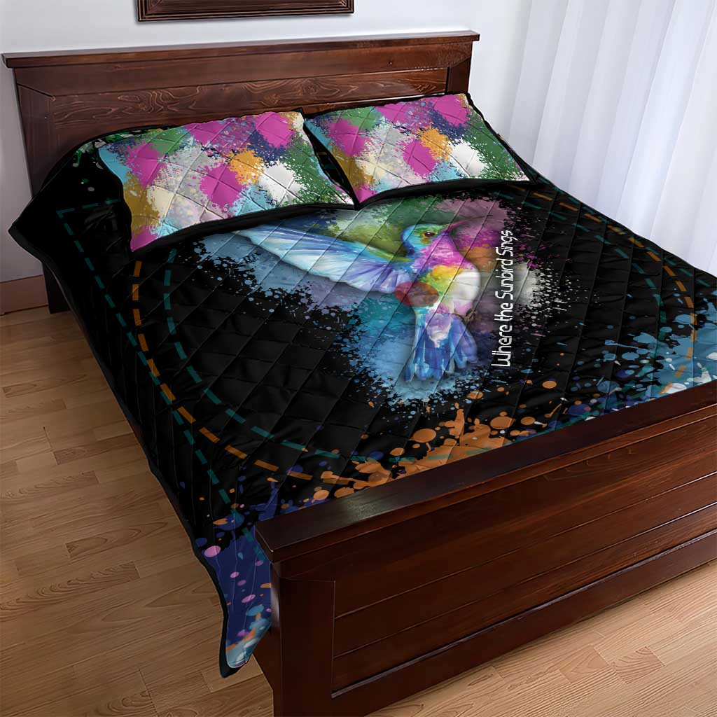 Where the Sunbird Sings Quilt Bed Set Sao Tome and Principe Flag - Color Splash Art - African Pride
