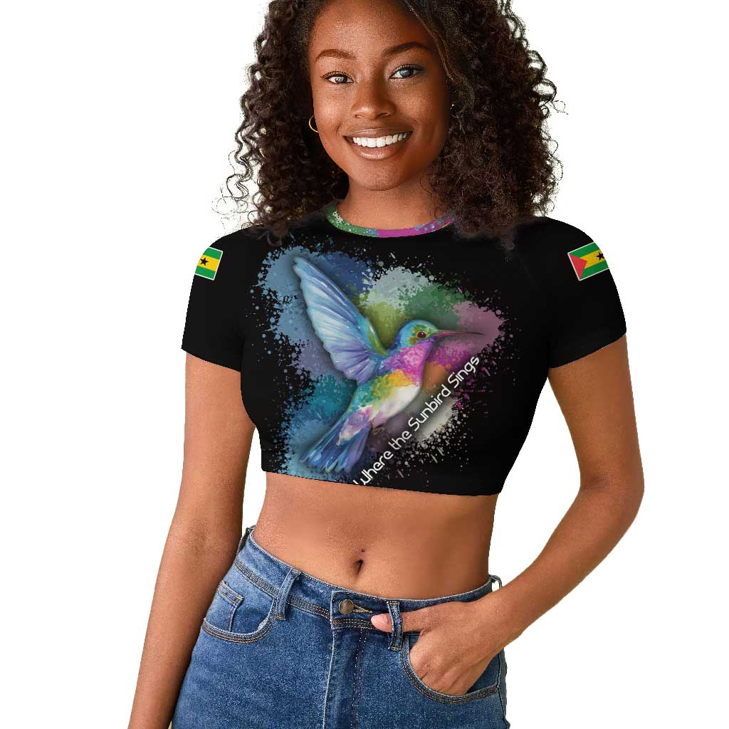 Where the Sunbird Sings Raglan Cropped T shirt Sao Tome and Principe Flag - Color Splash Art - African Pride
