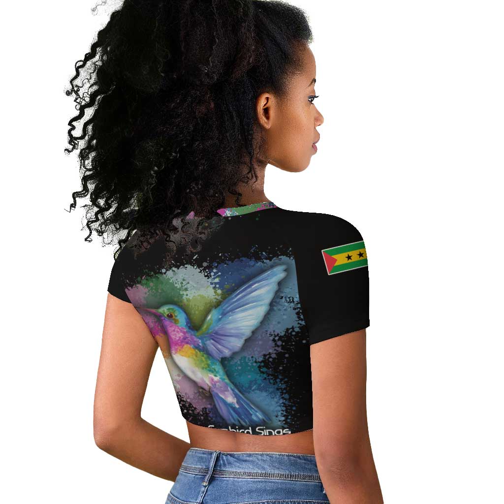 Where the Sunbird Sings Raglan Cropped T shirt Sao Tome and Principe Flag - Color Splash Art - African Pride