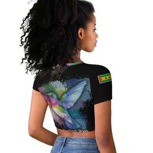Where the Sunbird Sings Raglan Cropped T shirt Sao Tome and Principe Flag - Color Splash Art - African Pride