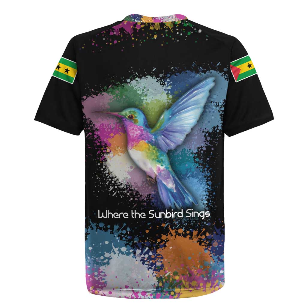 Where the Sunbird Sings Rugby Jersey Sao Tome and Principe Flag - Color Splash Art - African Pride