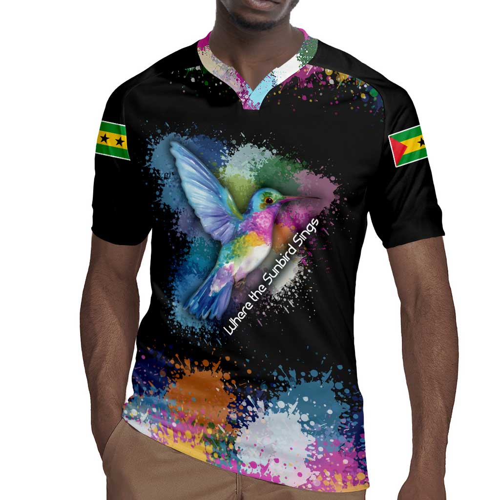 Where the Sunbird Sings Rugby Jersey Sao Tome and Principe Flag - Color Splash Art - African Pride