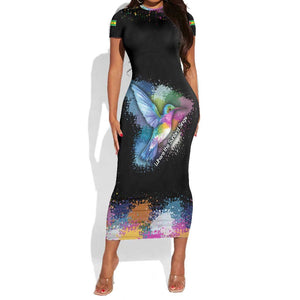 Where the Sunbird Sings Short Sleeve Bodycon Dress Sao Tome and Principe Flag - Color Splash Art - African Pride