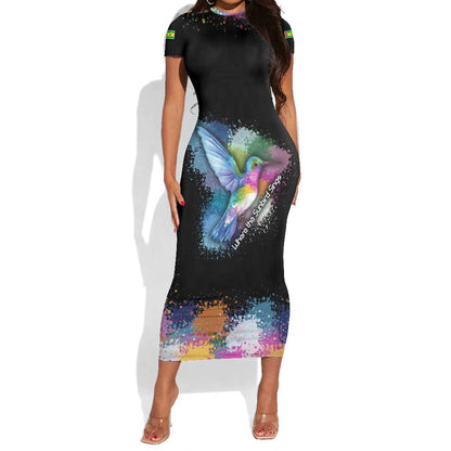 Where the Sunbird Sings Short Sleeve Bodycon Dress Sao Tome and Principe Flag - Color Splash Art - African Pride