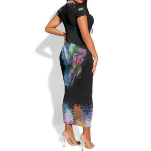 Where the Sunbird Sings Short Sleeve Bodycon Dress Sao Tome and Principe Flag - Color Splash Art - African Pride
