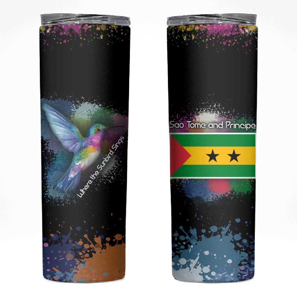 Where the Sunbird Sings Skinny Tumbler Sao Tome and Principe Flag - Color Splash Art - African Pride