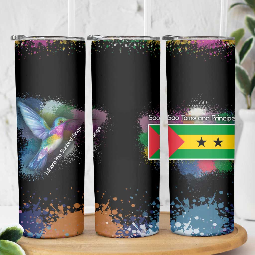 Where the Sunbird Sings Skinny Tumbler Sao Tome and Principe Flag - Color Splash Art - African Pride