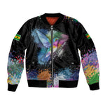Where the Sunbird Sings Sleeve Zip Bomber Jacket Sao Tome and Principe Flag - Color Splash Art - African Pride