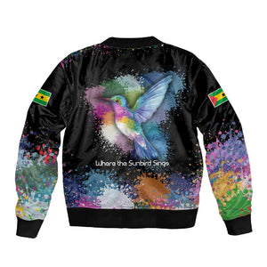 Where the Sunbird Sings Sleeve Zip Bomber Jacket Sao Tome and Principe Flag - Color Splash Art - African Pride