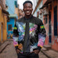 Where the Sunbird Sings Sleeve Zip Bomber Jacket Sao Tome and Principe Flag - Color Splash Art - African Pride