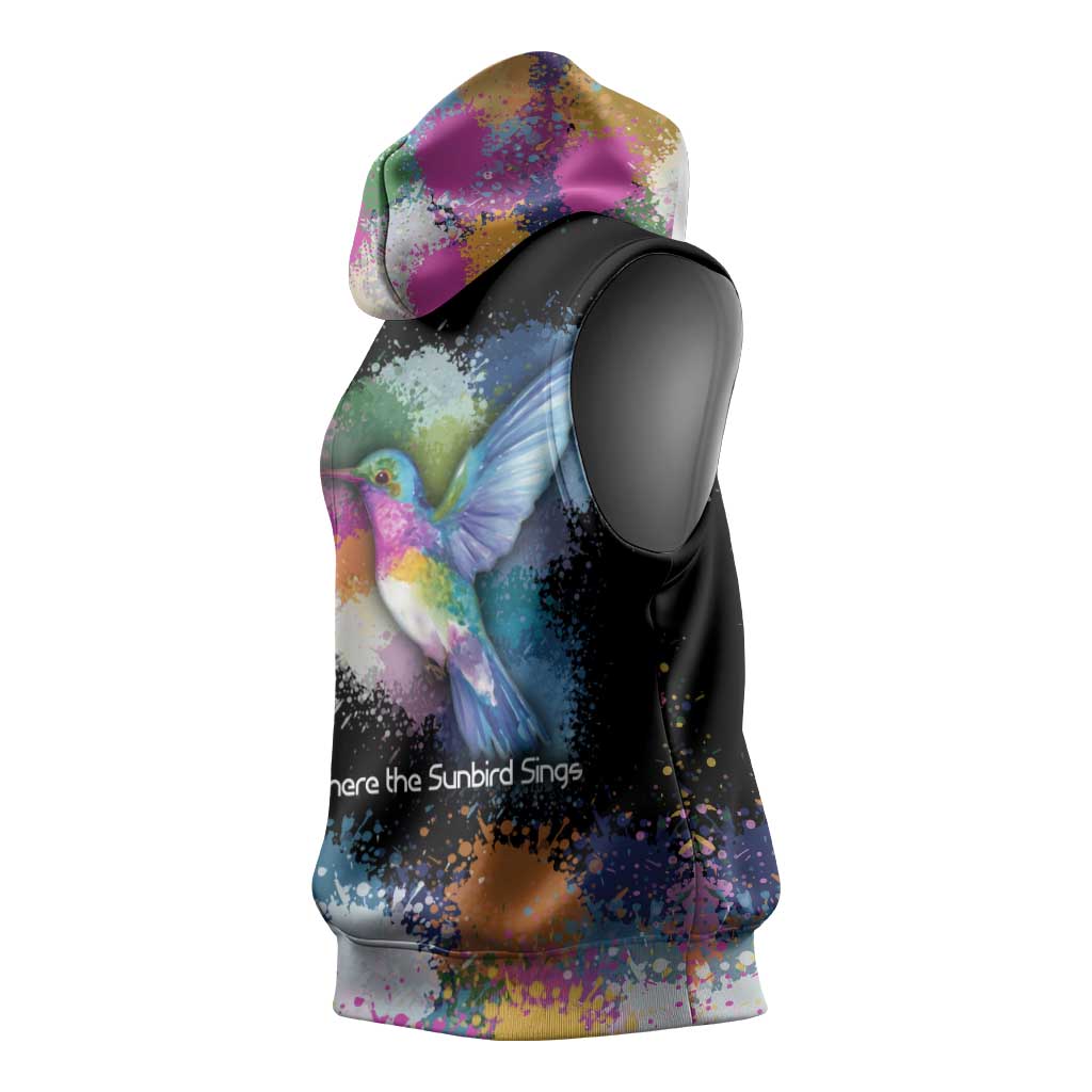 Where the Sunbird Sings Sleeveless Hoodie Sao Tome and Principe Flag - Color Splash Art - African Pride