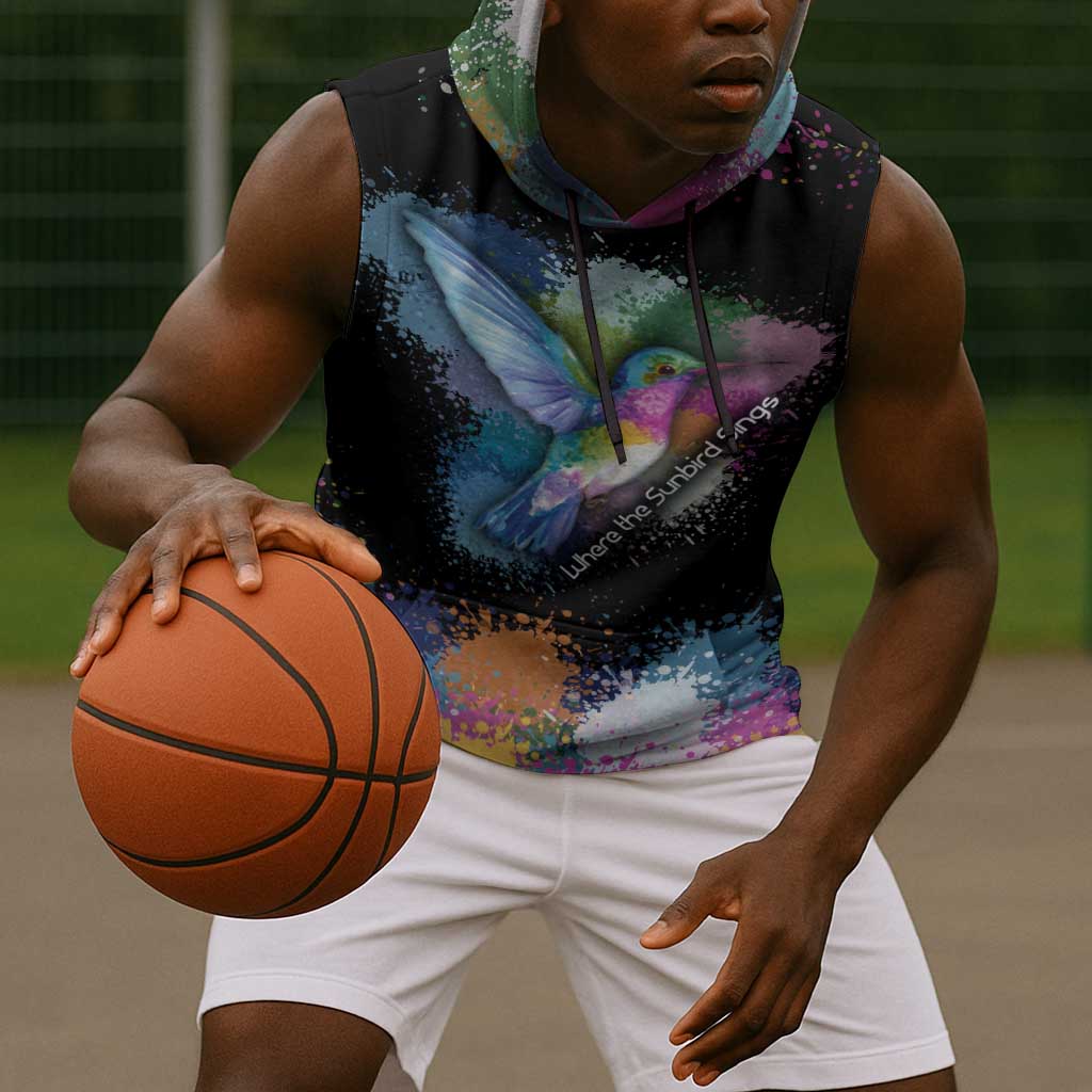 Where the Sunbird Sings Sleeveless Hoodie Sao Tome and Principe Flag - Color Splash Art - African Pride
