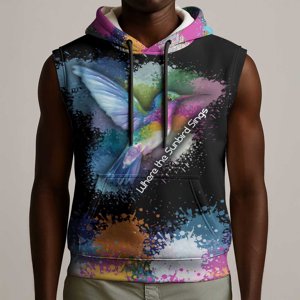 Where the Sunbird Sings Sleeveless Hoodie Sao Tome and Principe Flag - Color Splash Art - African Pride
