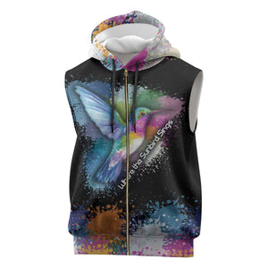 Where the Sunbird Sings Sleeveless Zip Hoodie Sao Tome and Principe Flag - Color Splash Art - African Pride