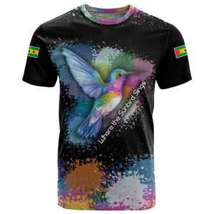 Where the Sunbird Sings T shirt Sao Tome and Principe Flag - Color Splash Art - African Pride
