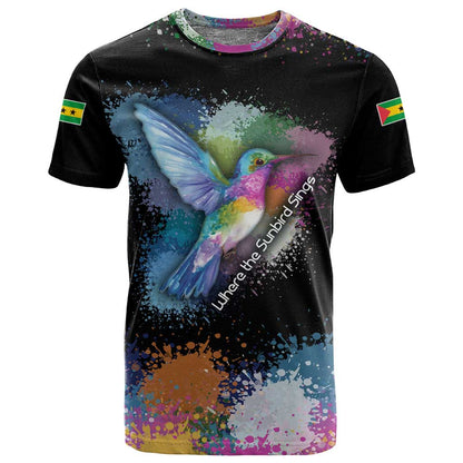 Where the Sunbird Sings T shirt Sao Tome and Principe Flag - Color Splash Art - African Pride