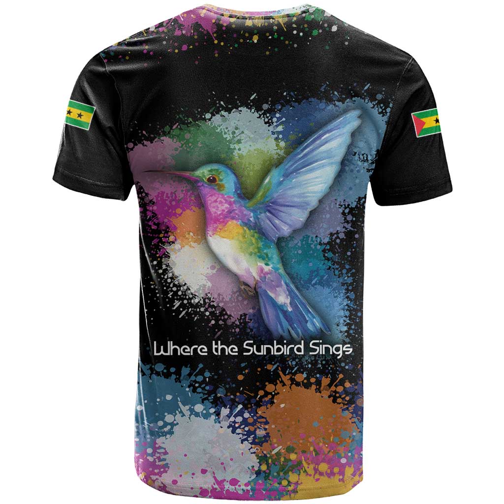 Where the Sunbird Sings T shirt Sao Tome and Principe Flag - Color Splash Art - African Pride