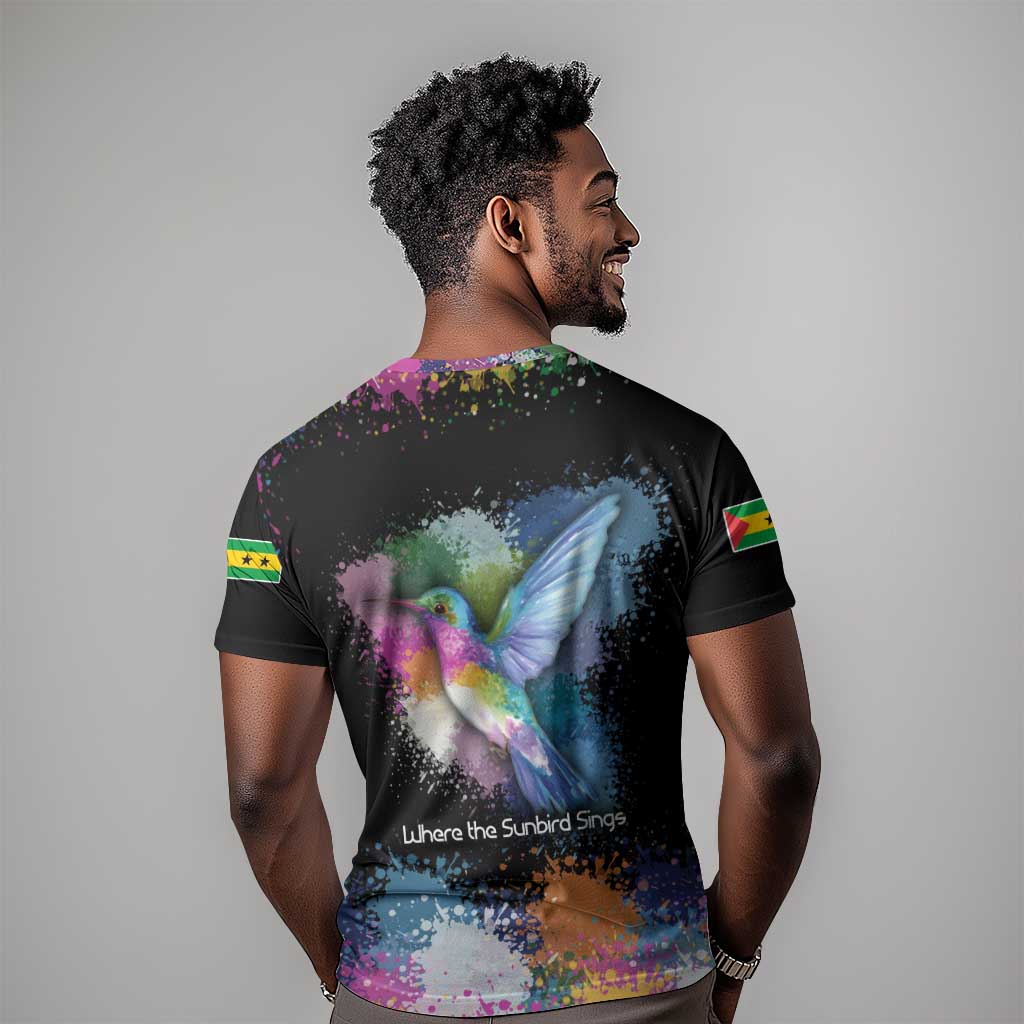 Where the Sunbird Sings T shirt Sao Tome and Principe Flag - Color Splash Art - African Pride