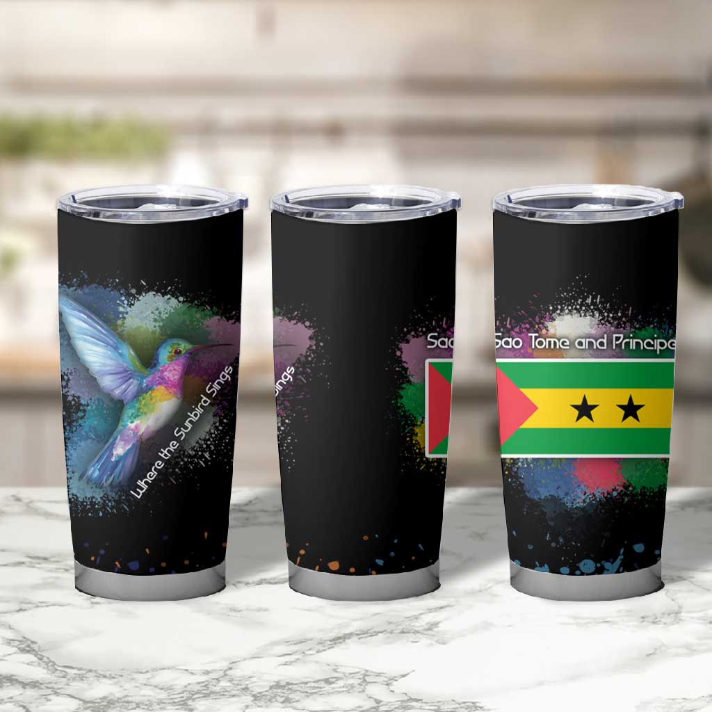 Where the Sunbird Sings Tumbler Cup Sao Tome and Principe Flag - Color Splash Art - African Pride