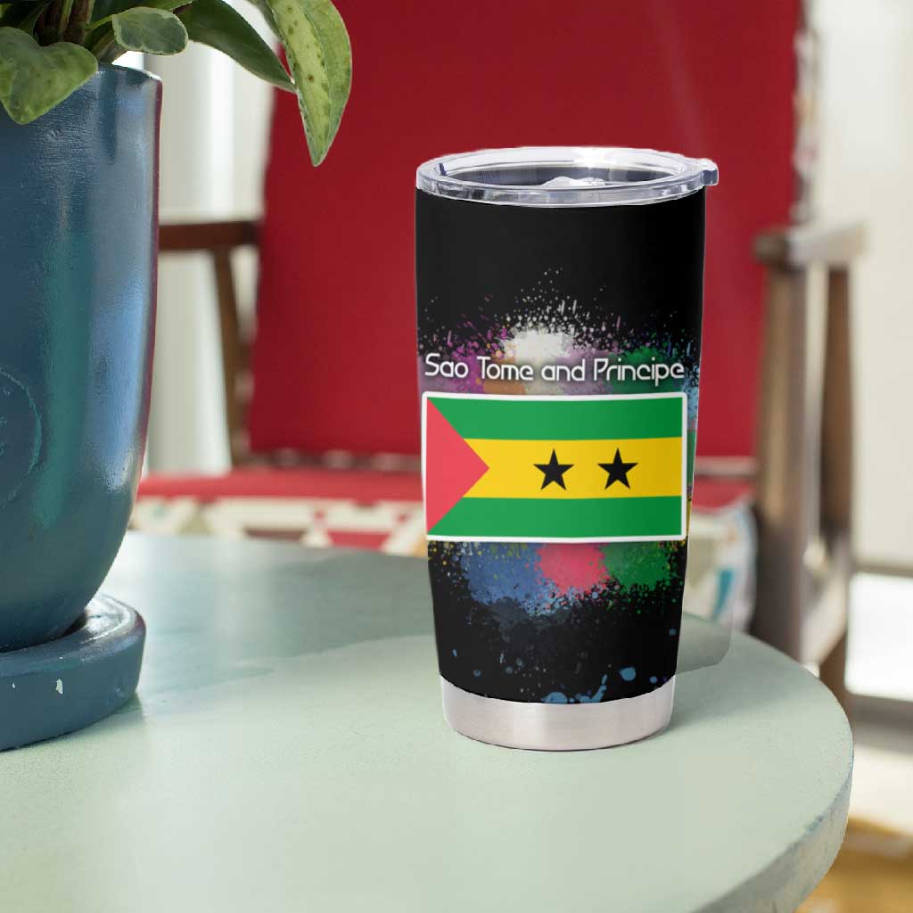 Where the Sunbird Sings Tumbler Cup Sao Tome and Principe Flag - Color Splash Art - African Pride