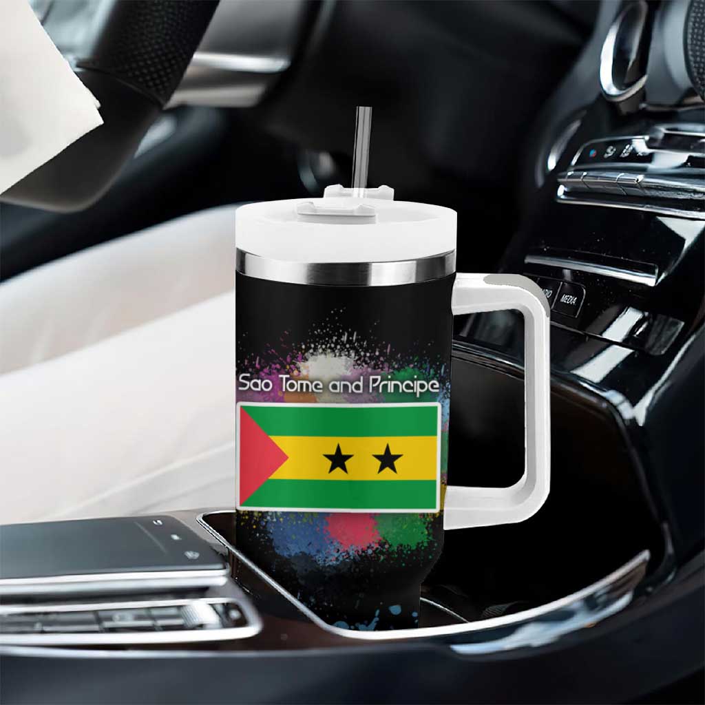 Where the Sunbird Sings Tumbler With Handle Sao Tome and Principe Flag - Color Splash Art - African Pride