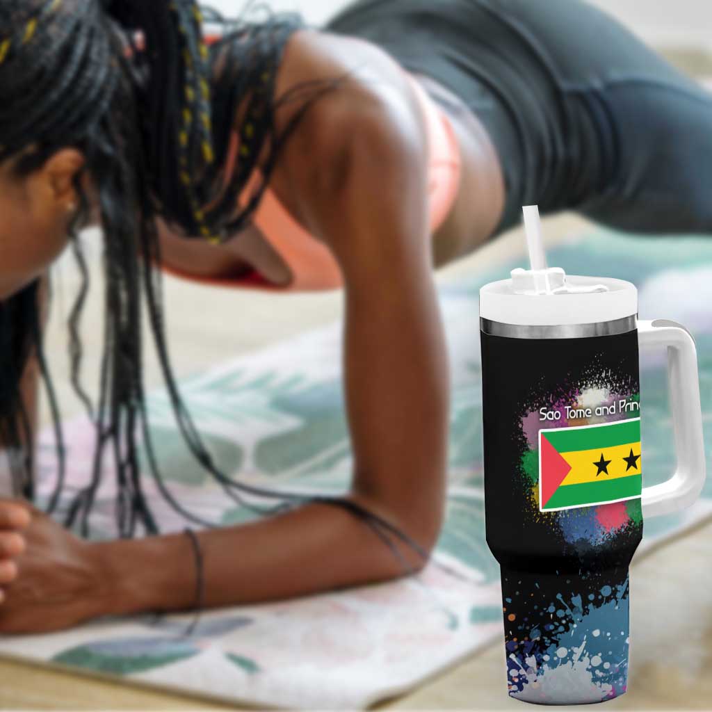 Where the Sunbird Sings Tumbler With Handle Sao Tome and Principe Flag - Color Splash Art - African Pride