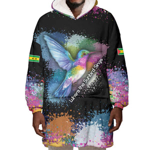 Where the Sunbird Sings Wearable Blanket Hoodie Sao Tome and Principe Flag - Color Splash Art - African Pride