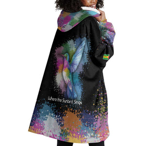 Where the Sunbird Sings Wearable Blanket Hoodie Sao Tome and Principe Flag - Color Splash Art - African Pride